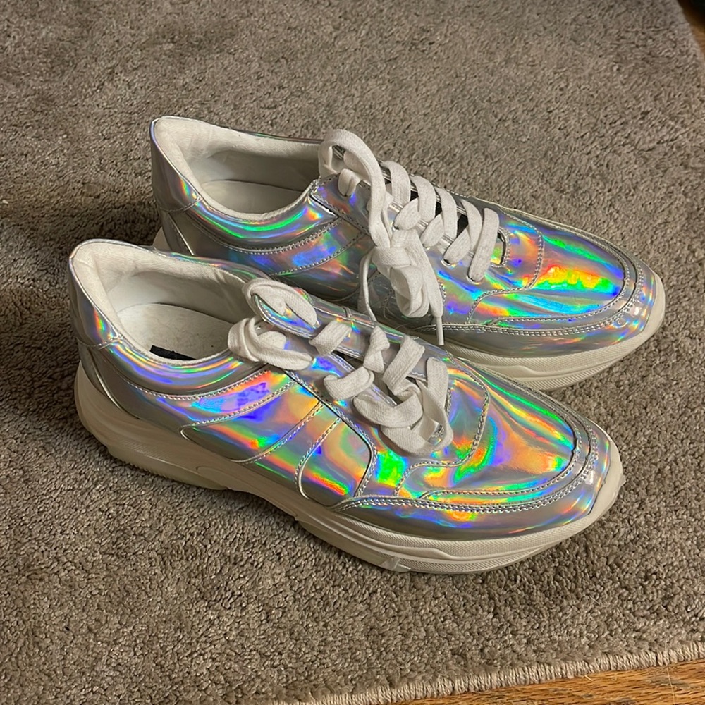 Aqua holographic sneakers